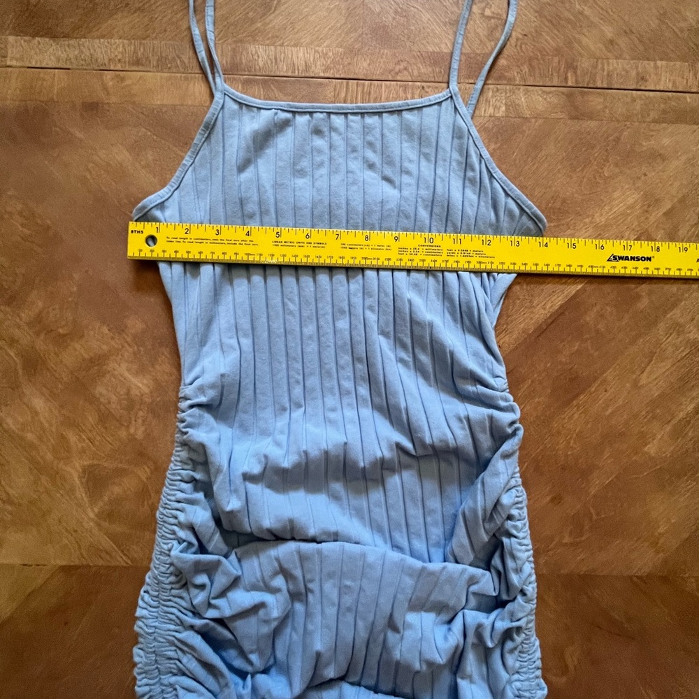 Light Blue Ruched Ribbed Mini Dress - SHEIN - Spaghetti Straps - M - Picture 5 of 9